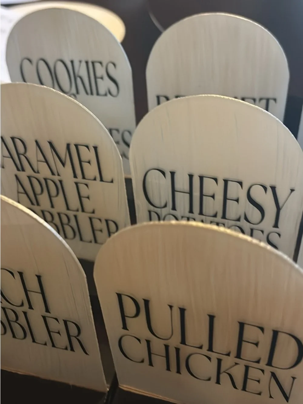 Buffet Food Labels - White & Brown Rustic Party Signs